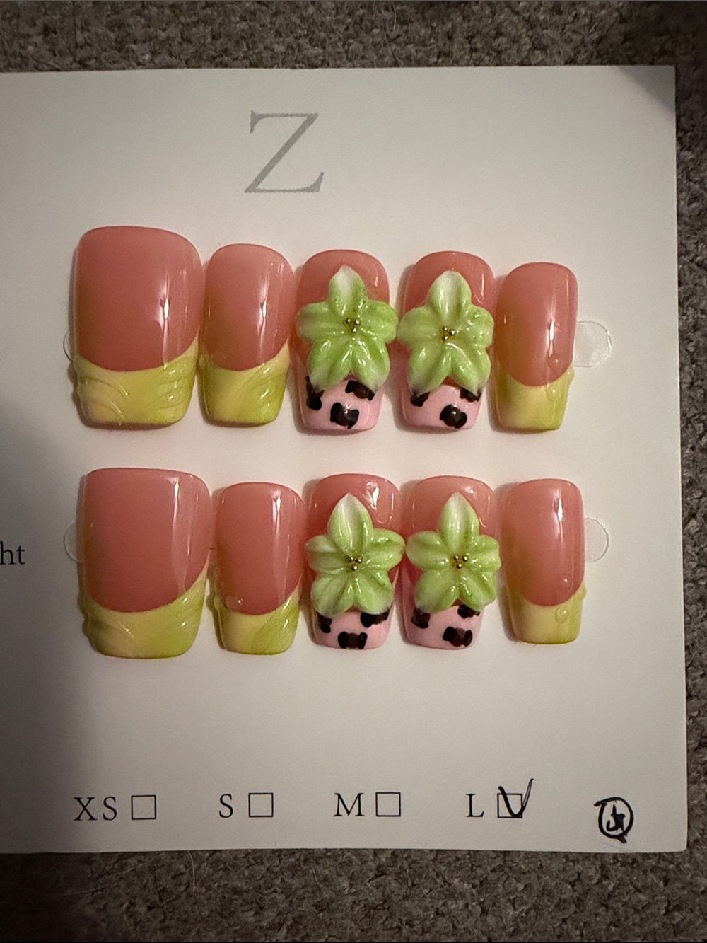 Pink & Lime Floral 3D handmade acrylic Press-On Nails